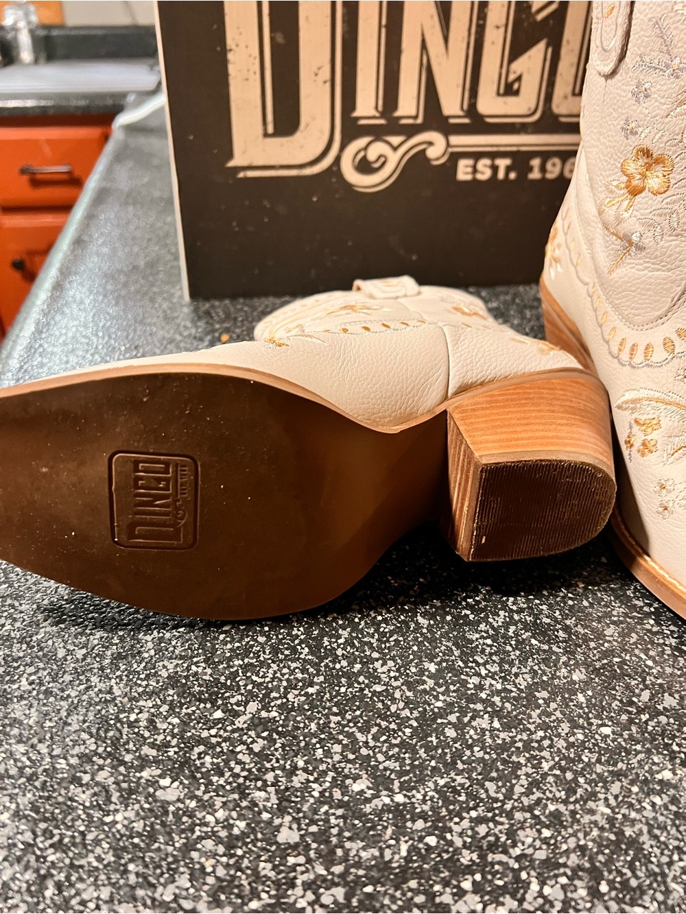 dingo Cream Ankle Boots with Gold Floral Embroidery - Picture 2 of 6
